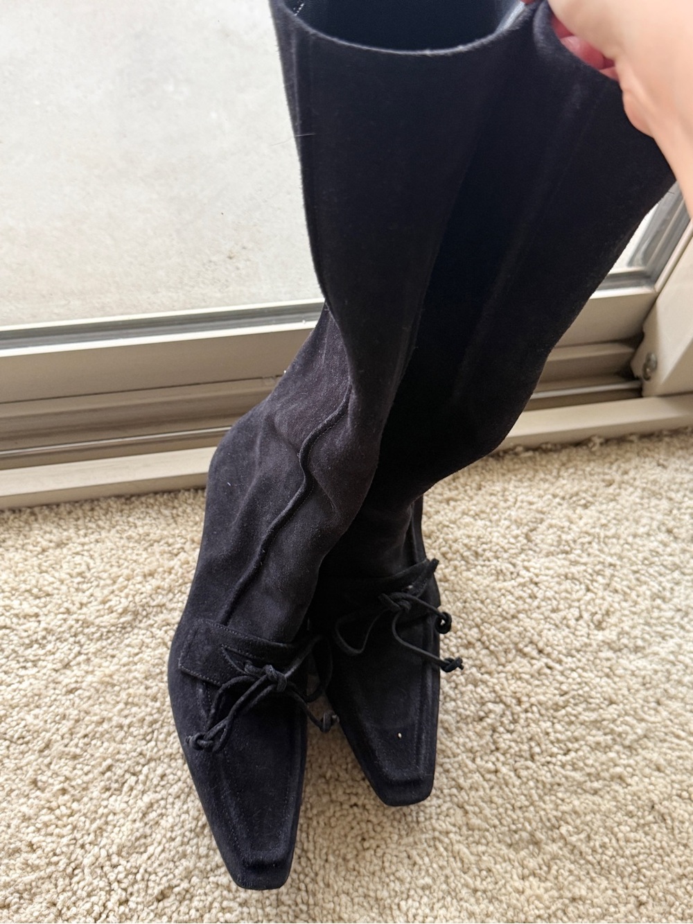 Burberry Black Suede Over-the-Knee Lace-Up Boots